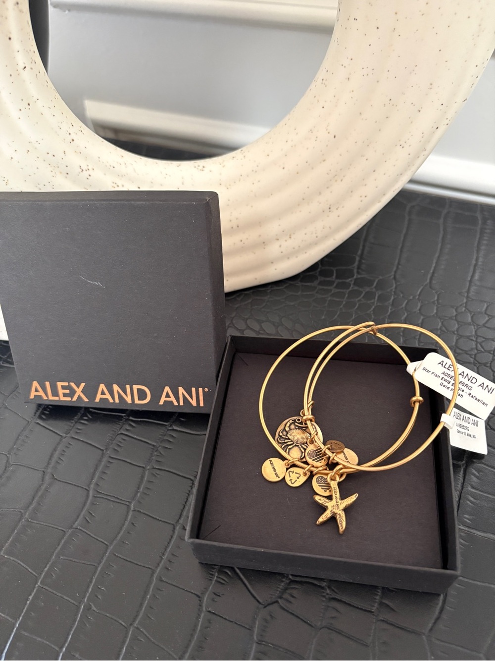 Alex and Ani Gold Starfish and Crab Charm Stacked Bangle Set